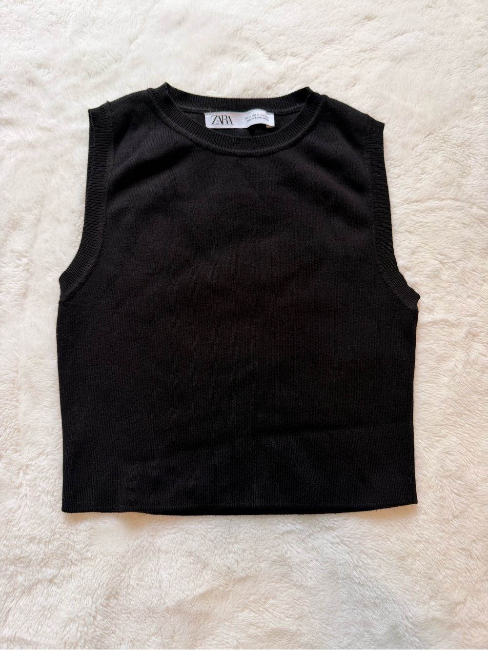Zara Black Knit Ribbed Sleeveless Crop Tank